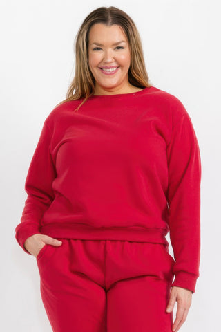 Plus Size Fleece Crewneck Pullover beige - Wear Arielle