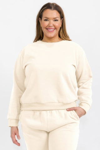 Plus Size Fleece Crewneck Pullover beige - Wear Arielle