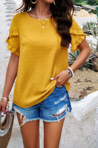 Polka Dot Ruffle Short Sleeved Top - Wear Arielle