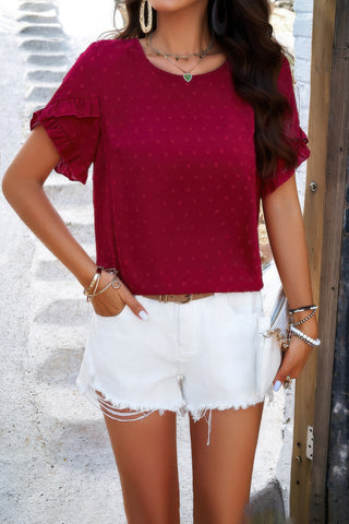 Polka Dot Ruffle Short Sleeved Top - Wear Arielle