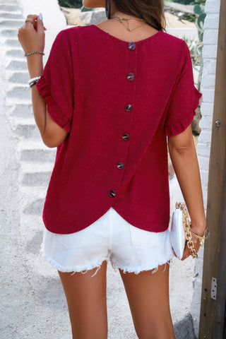 Polka Dot Ruffle Short Sleeved Top - Wear Arielle