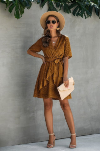 V Neck Ruffled Hem Wrap Dress - Wear Arielle