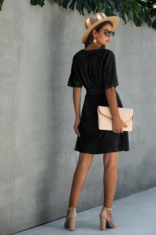 V Neck Ruffled Hem Wrap Dress - Wear Arielle