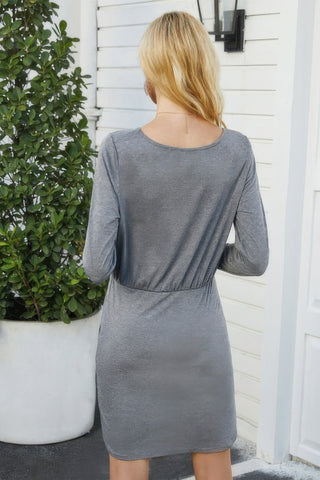 Solid Crew Neck High Waist Drawstring Dress - Wear Arielle