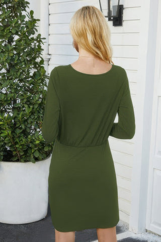 Solid Crew Neck High Waist Drawstring Dress - Wear Arielle