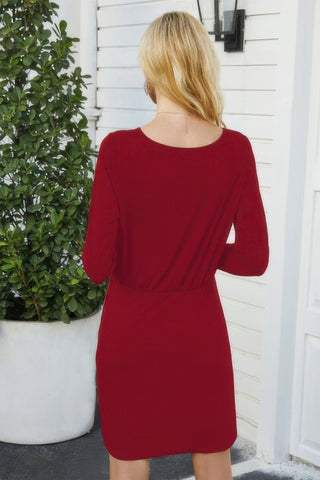 Solid Crew Neck High Waist Drawstring Dress - Wear Arielle