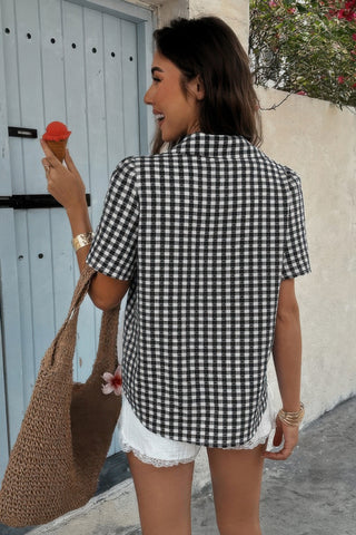 Plaid Short Sleeve Button Down Pocket Shirt - Wear Arielle