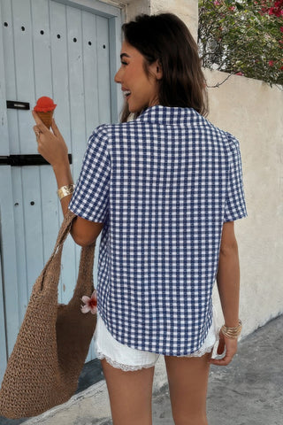Plaid Short Sleeve Button Down Pocket Shirt - Wear Arielle