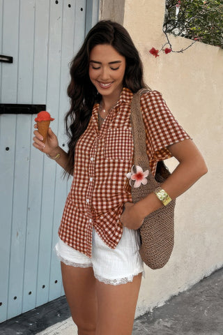 Plaid Short Sleeve Button Down Pocket Shirt - Wear Arielle