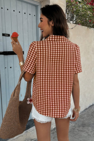Plaid Short Sleeve Button Down Pocket Shirt - Wear Arielle