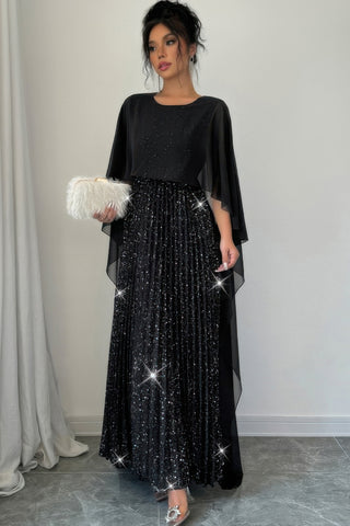 Elegant Sequin Satin Knit Party Long Dress - Wear Arielle