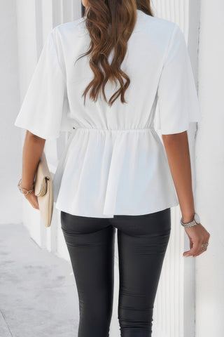 Peplum Tie Front Short Bell Sleeve Shirt - Wear Arielle