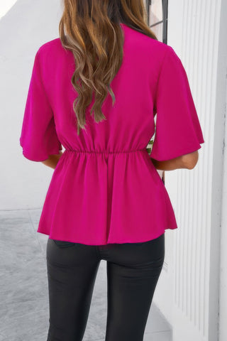 Peplum Tie Front Short Bell Sleeve Shirt - Wear Arielle