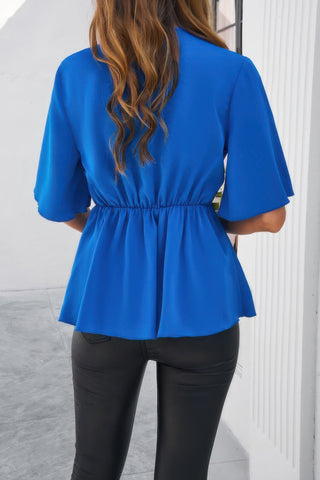 Peplum Tie Front Short Bell Sleeve Shirt - Wear Arielle