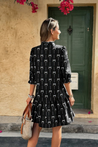 A Line Bow Ruffle V Neck Loose Fit Dress - Wear Arielle