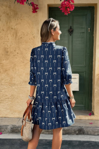 A Line Bow Ruffle V Neck Loose Fit Dress - Wear Arielle