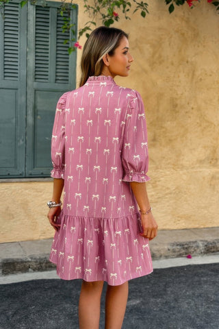 A Line Bow Ruffle V Neck Loose Fit Dress - Wear Arielle