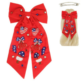 American Flag Bow Barrette Hair Clip - Wear Arielle