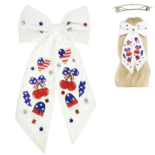 American Flag Bow Barrette Hair Clip - Wear Arielle