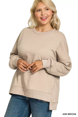 Zenana Fleece Sweatshirt Plus Size beige - Wear Arielle