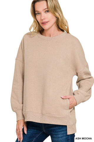 Zenana Fleece Sweatshirt Plus Size beige - Wear Arielle