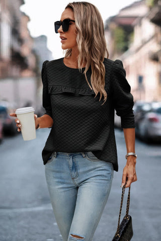 Back Ruffled Detail Crewneck Ruffle Pullover - Wear Arielle