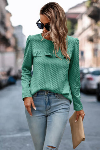 Back Ruffled Detail Crewneck Ruffle Pullover - Wear Arielle