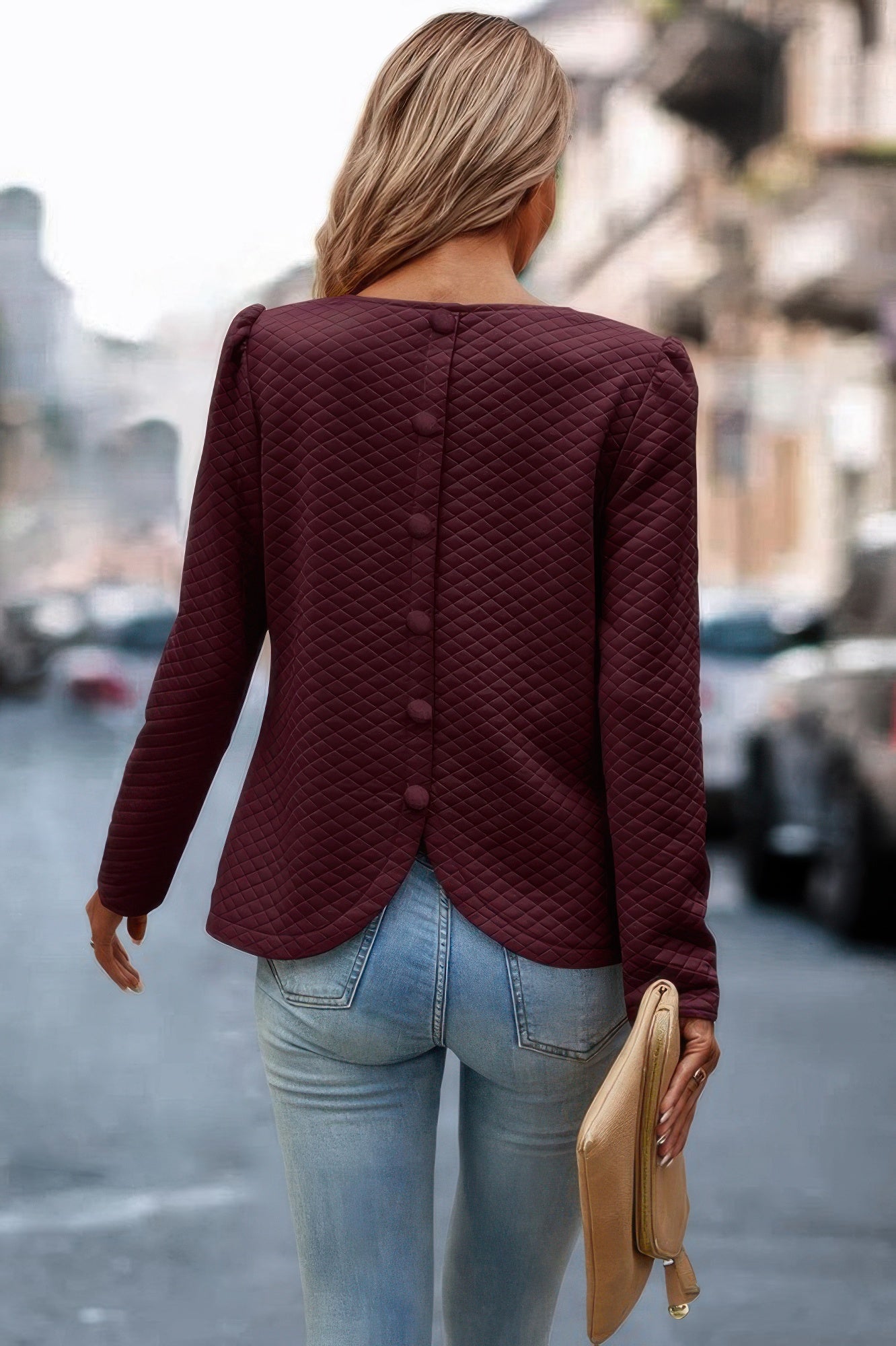 Back Ruffled Detail Crewneck Ruffle Pullover - Wear Arielle