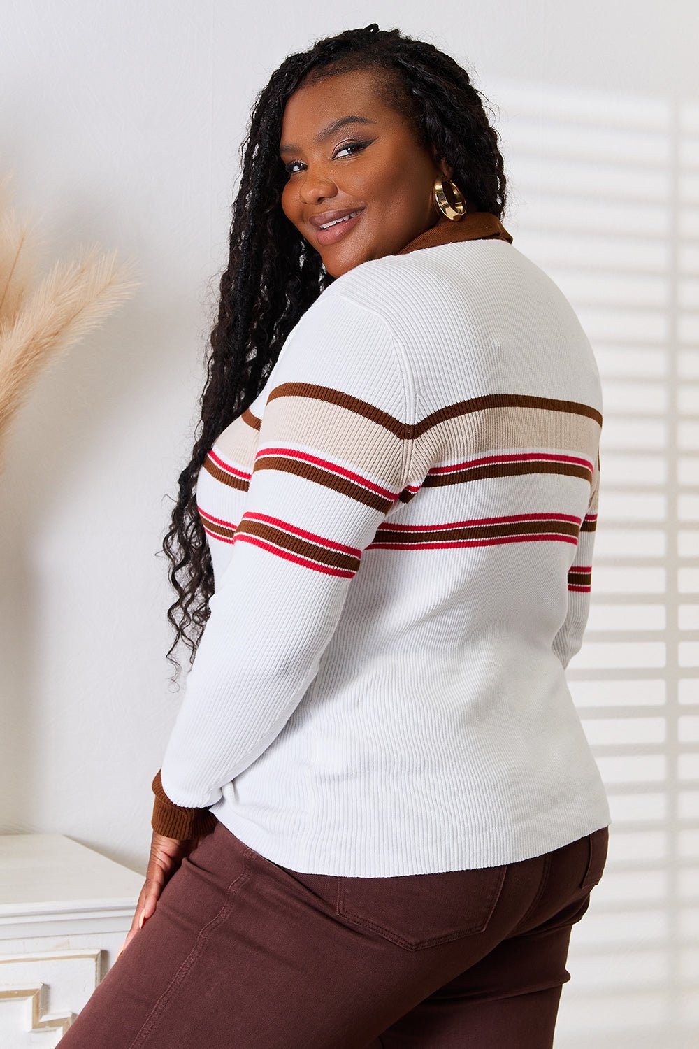 Basic Bae Striped Collared Neck Rib - Knit Top - Wear Arielle
