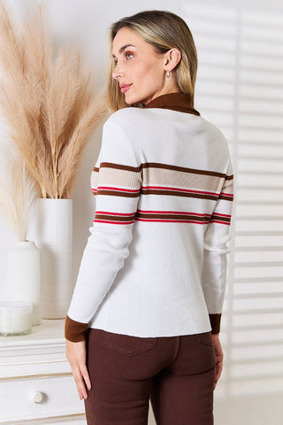 Basic Bae Striped Collared Neck Rib - Knit Top - Wear Arielle
