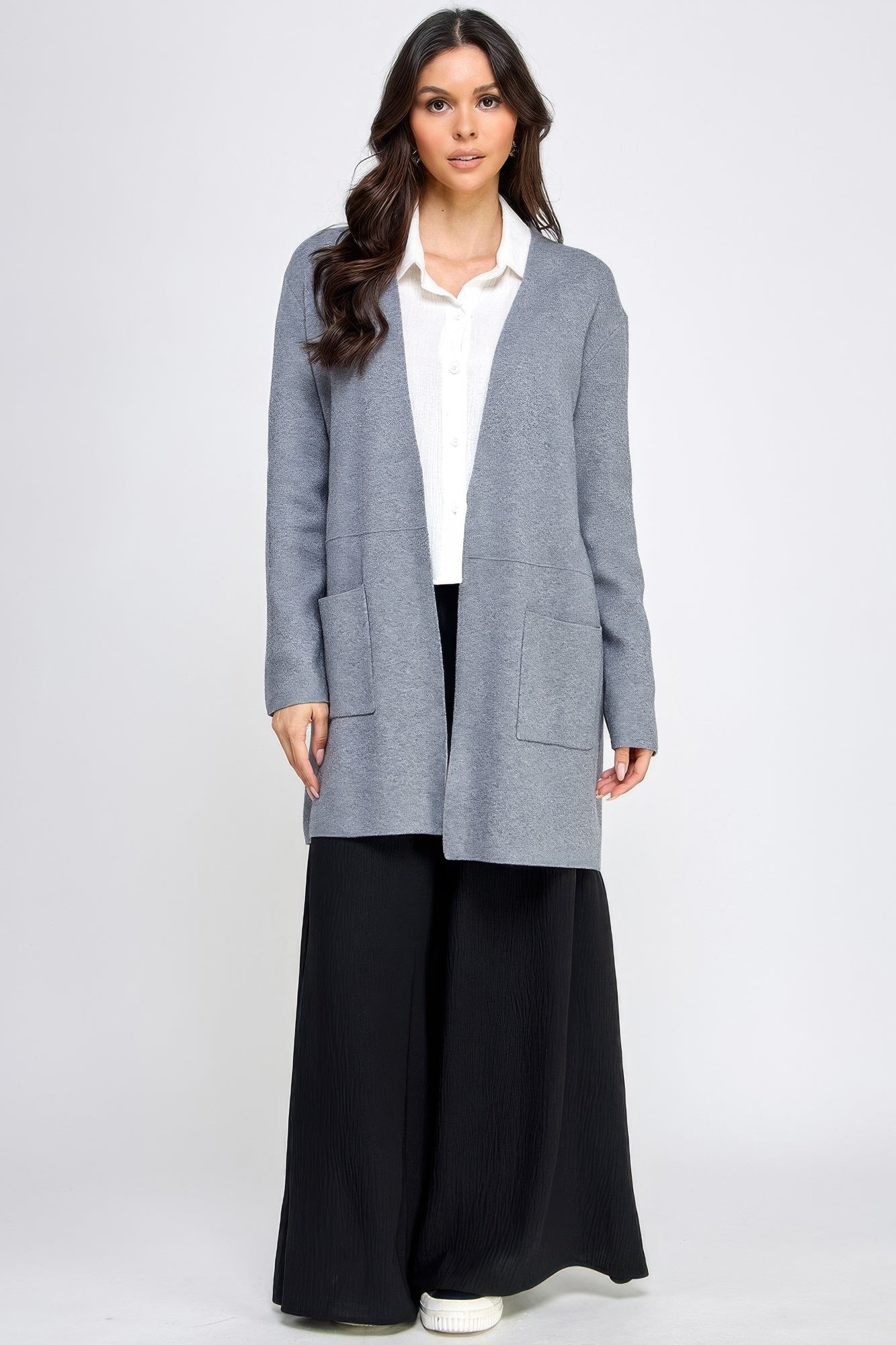 Basic Soft Long Line Open Front Sweater Cardigan - Wear Arielle