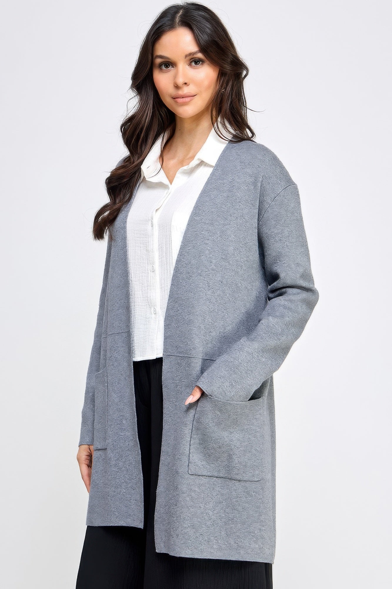 Basic Soft Long Line Open Front Sweater Cardigan - Wear Arielle