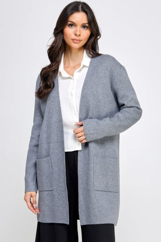 Basic Soft Long Line Open Front Sweater Cardigan - Wear Arielle