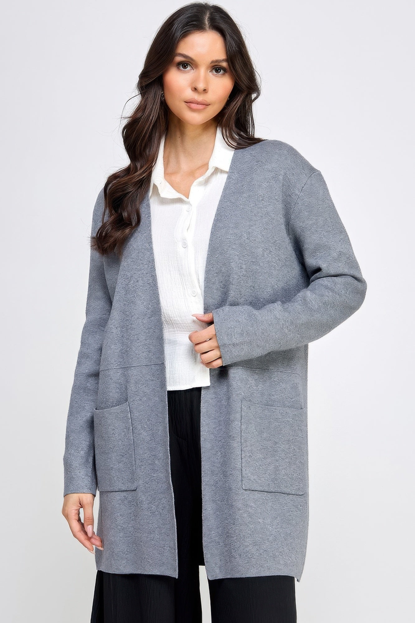 Basic Soft Long Line Open Front Sweater Cardigan - Wear Arielle