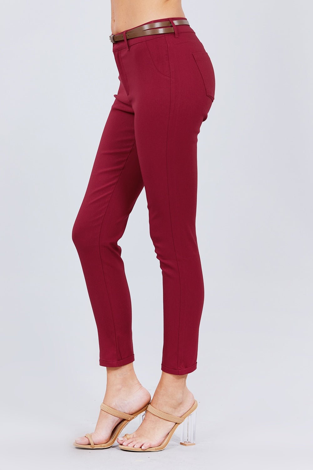 Belted Textured Long Pants - Wear Arielle