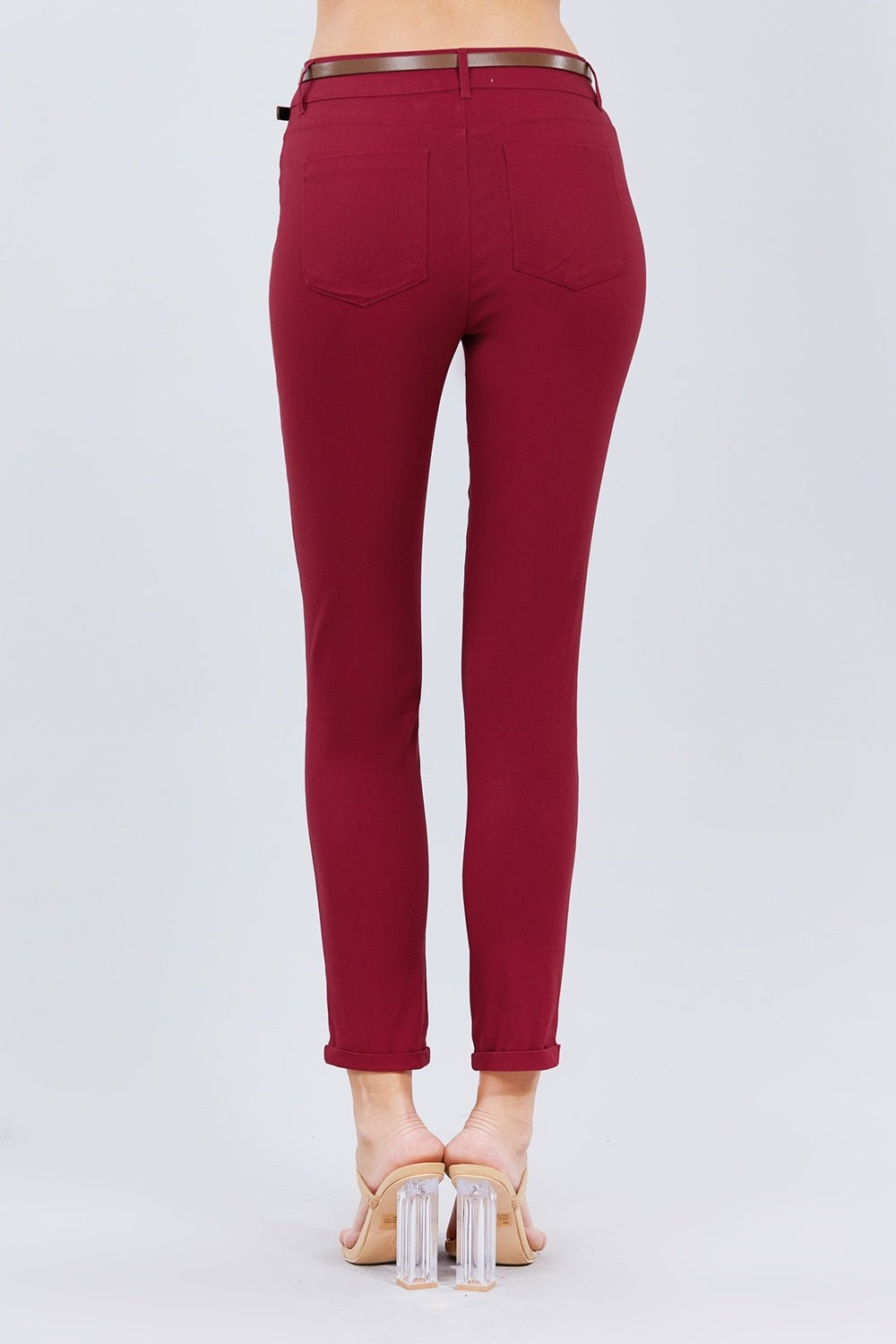 Belted Textured Long Pants - Wear Arielle