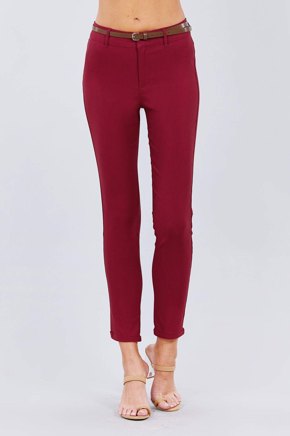 Belted Textured Long Pants - Wear Arielle