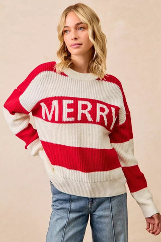 BiBi Christmas Merry Lettering Sweater - Wear Arielle