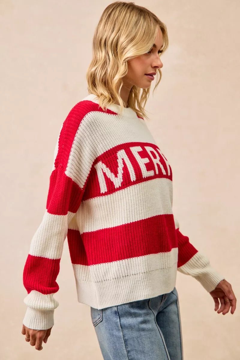 BiBi Christmas Merry Lettering Sweater - Wear Arielle