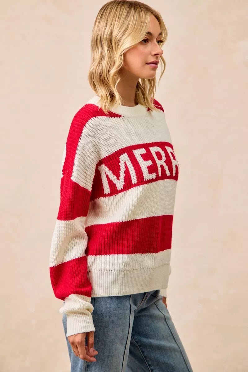 BiBi Christmas Merry Lettering Sweater - Wear Arielle