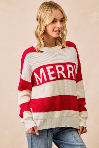 BiBi Christmas Merry Lettering Sweater - Wear Arielle