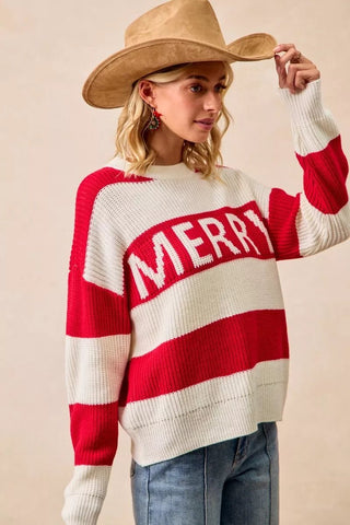 BiBi Christmas Merry Lettering Sweater - Wear Arielle