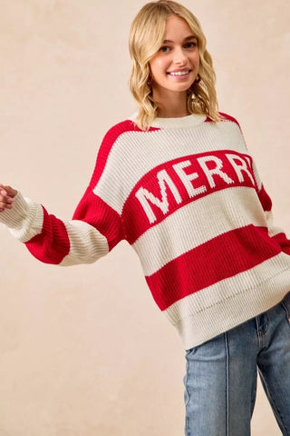 BiBi Christmas Merry Lettering Sweater - Wear Arielle