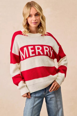 BiBi Christmas Merry Lettering Sweater - Wear Arielle