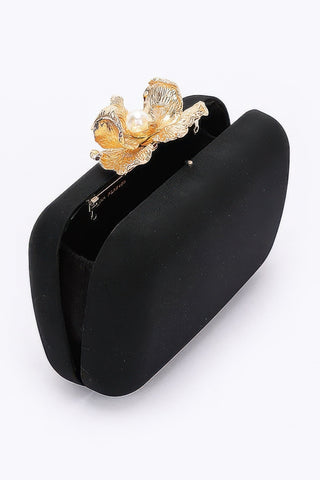 Big Metal Flower Satin Case Bag - Wear Arielle