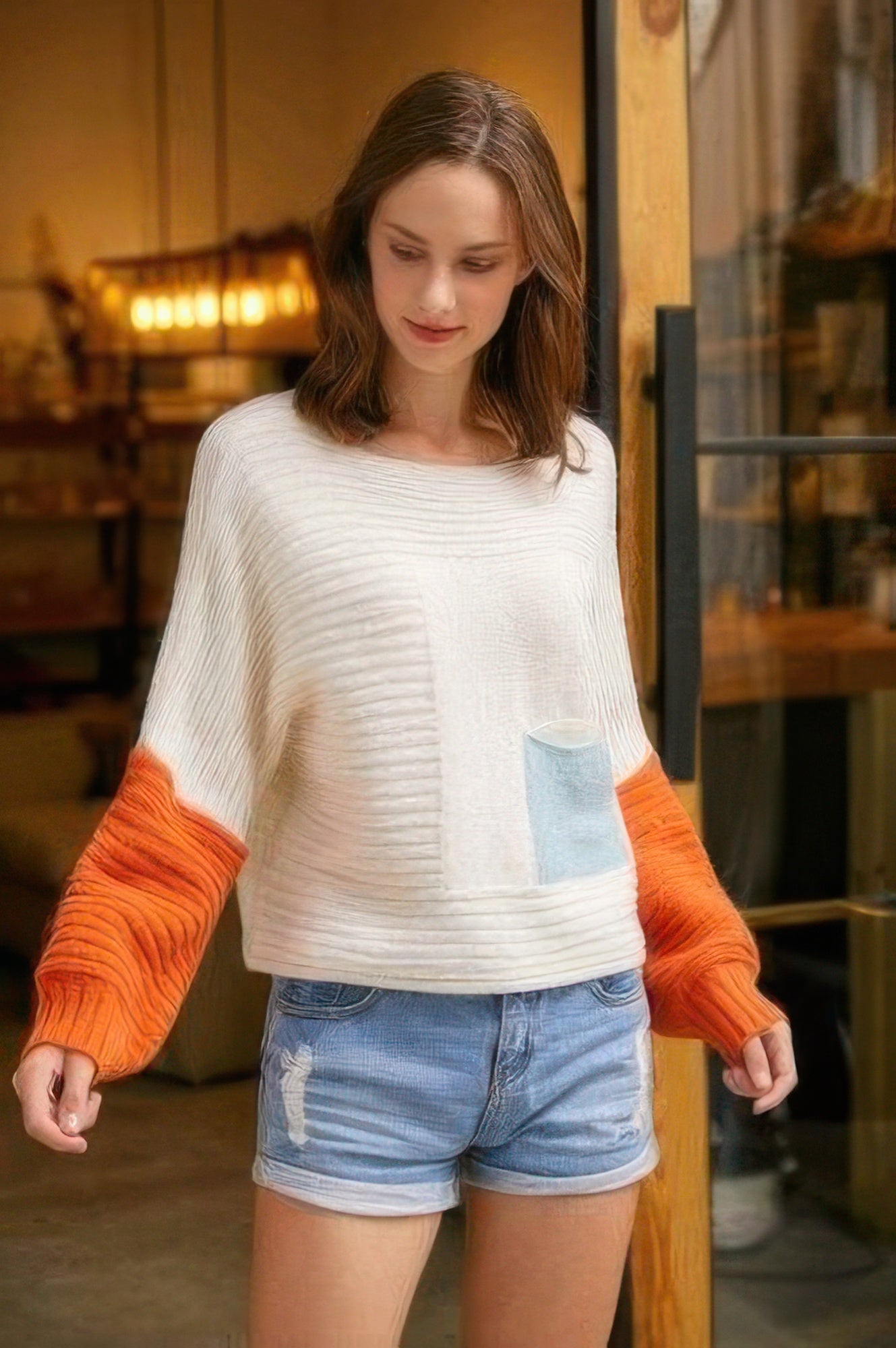 Boat Neckline Color Block Sweater - Wear Arielle