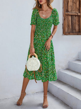 Bohemia Floral Puff Sleeve Flounce Sleeve Dress - Wear Arielle