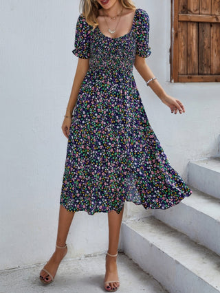 Bohemia Floral Puff Sleeve Flounce Sleeve Dress - Wear Arielle