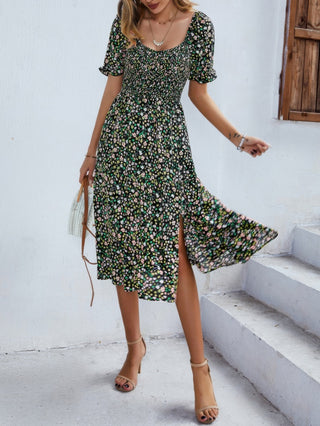 Bohemia Floral Puff Sleeve Flounce Sleeve Dress - Wear Arielle