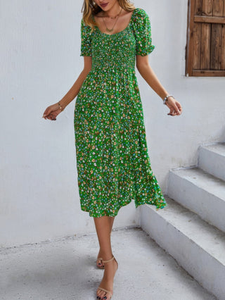 Bohemia Floral Puff Sleeve Flounce Sleeve Dress - Wear Arielle